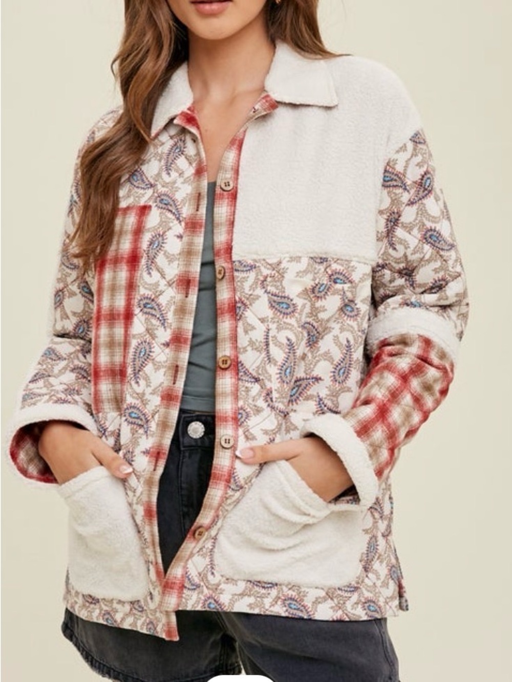 Oversized Floral Print Contrast Cotton Jacket. Medium.